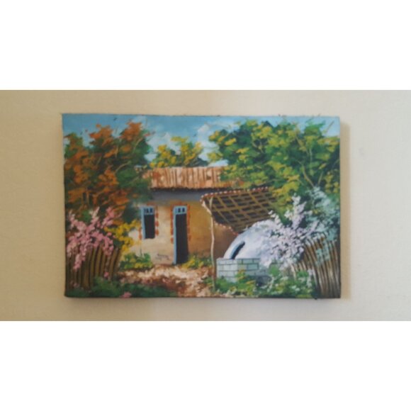 VTG MCM original signed art Idyllic Rustic Cottage Rural Ethnic Boho Eclectic. - Picture 1 of 11